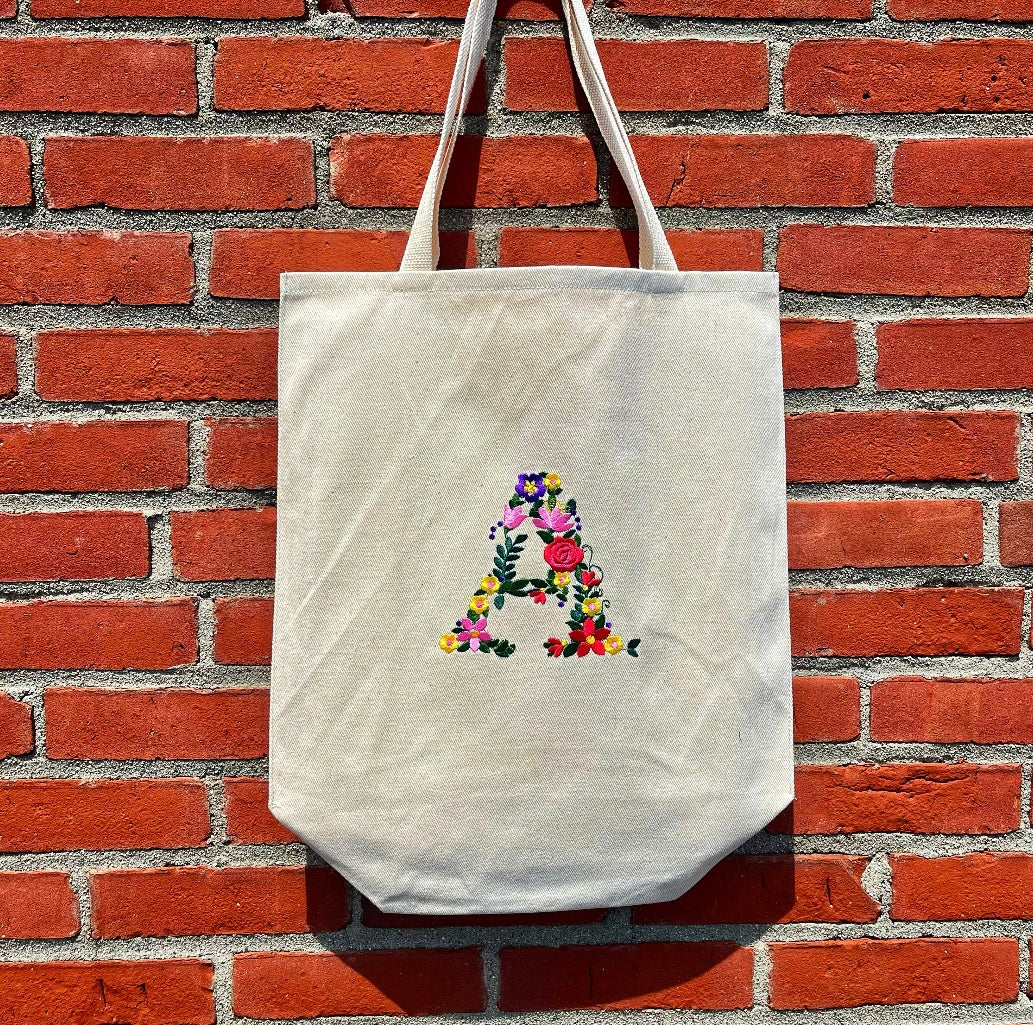 Embroidered Flower Initial Canvas Tote – The Embroidery Bar